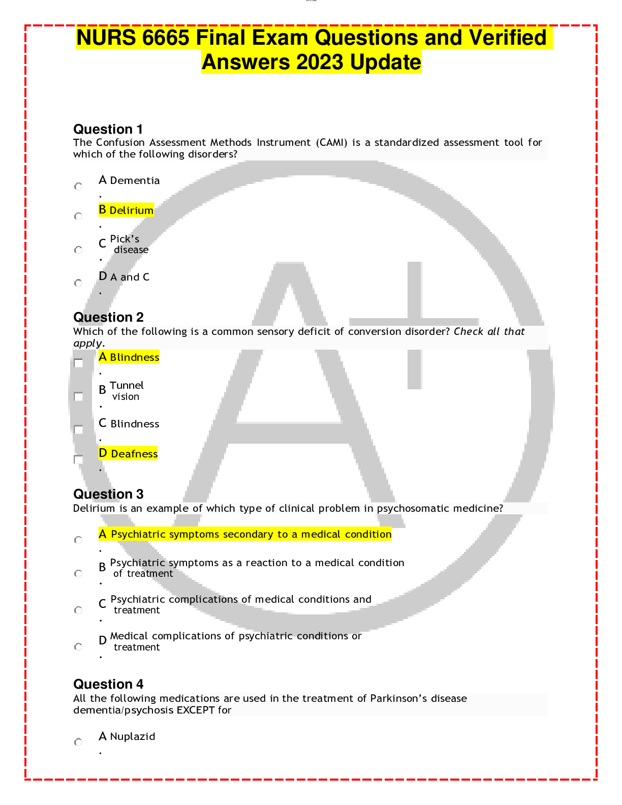 Preview of NURS 6665 Final Exam Questions and Verified Answers 2023 Update